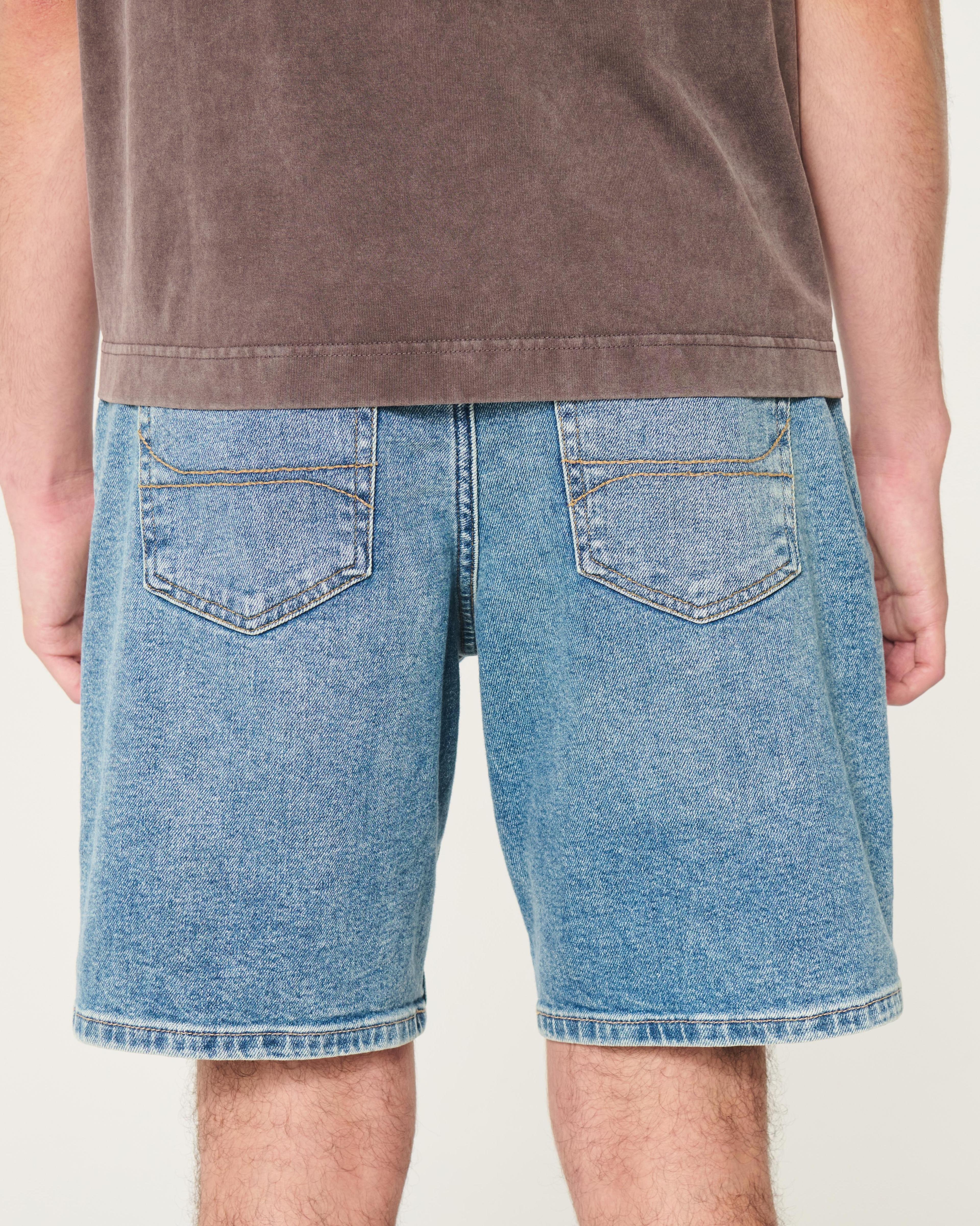 Ripped Medium Wash Loose Denim Shorts 9" Product Image