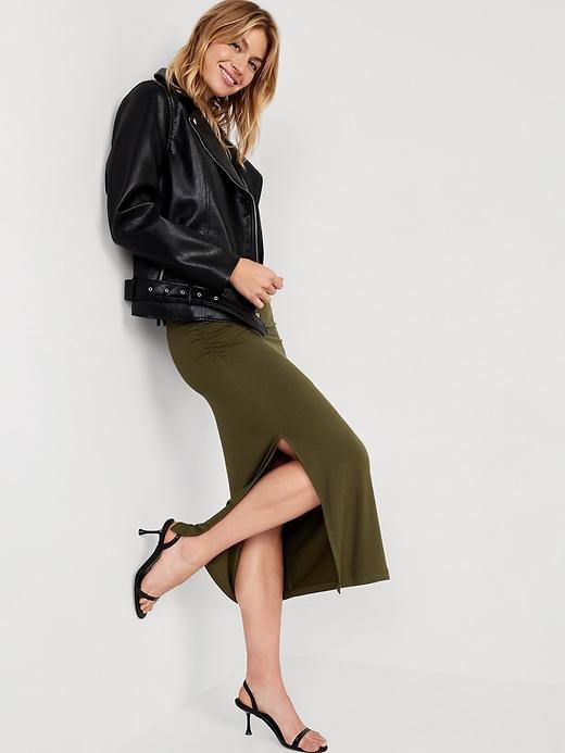 High-Waisted Ruched Maxi Skirt Product Image