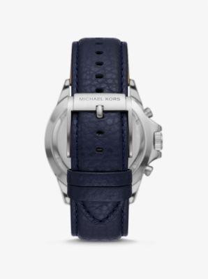 Oversized Everest Silver-Tone and Pebbled Leather Watch Product Image