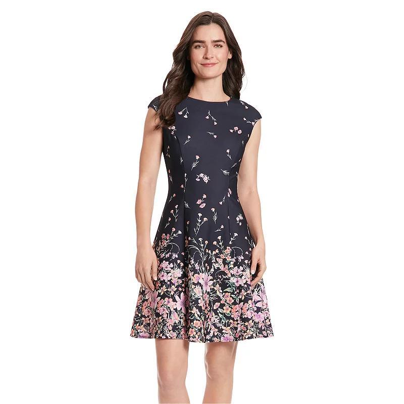 Petite London Times Floral Cap Sleeve Fit & Flare Dress, Womens Blue Product Image