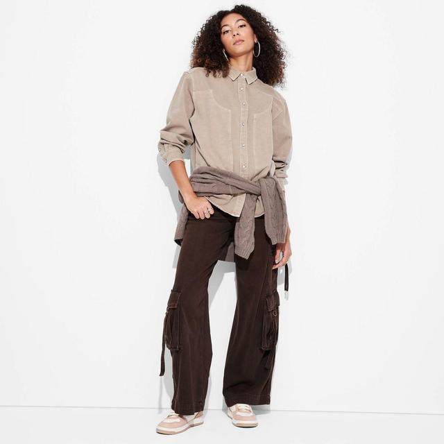 Womens Long Sleeve Oversized Western Shirt - Wild Fable Brown XS Product Image