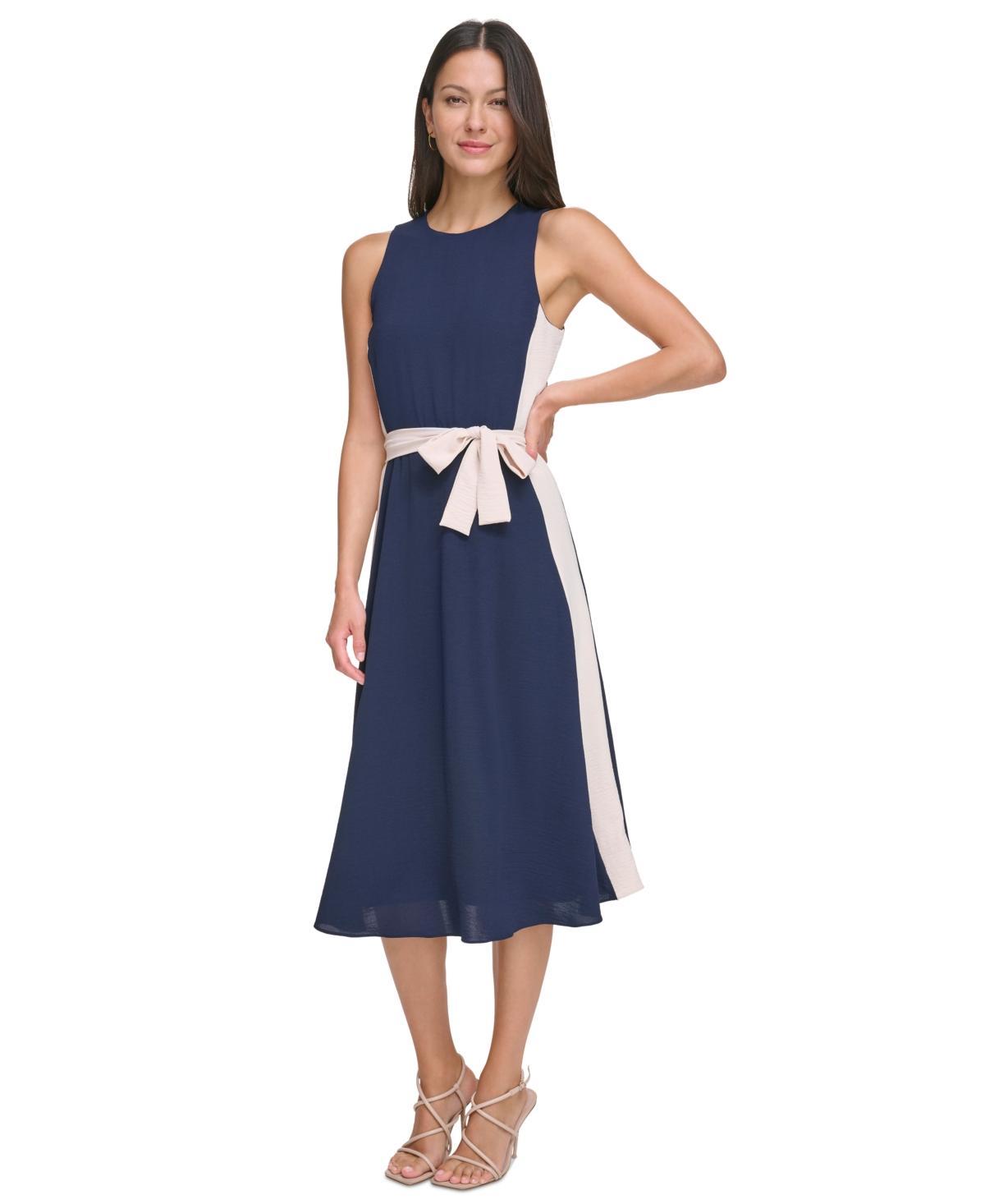 Dkny Womens Sleeveless Tie-Waist A-Line Dress - Navy Product Image