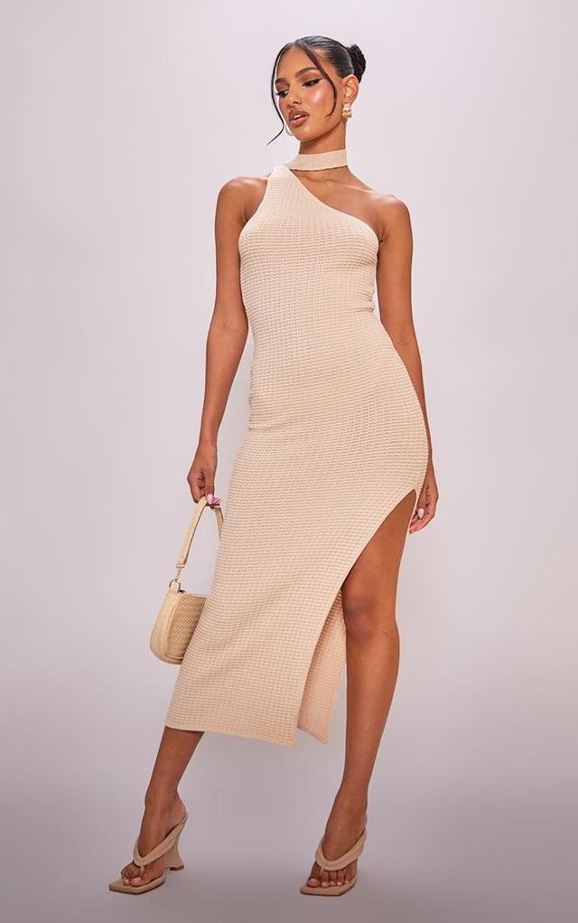 Oatmeal Textured Knitted Collar Detail Maxi Dress Product Image