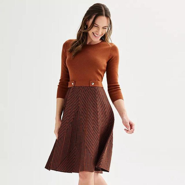 Womens London Times Pleated Fit & Flare Sweater Dress Product Image