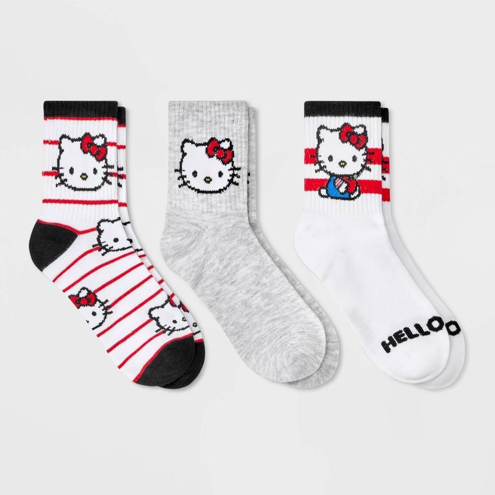 Womens Hello Kitty 3pk Mid Crew Socks - Red/White/Black 4-10 Product Image