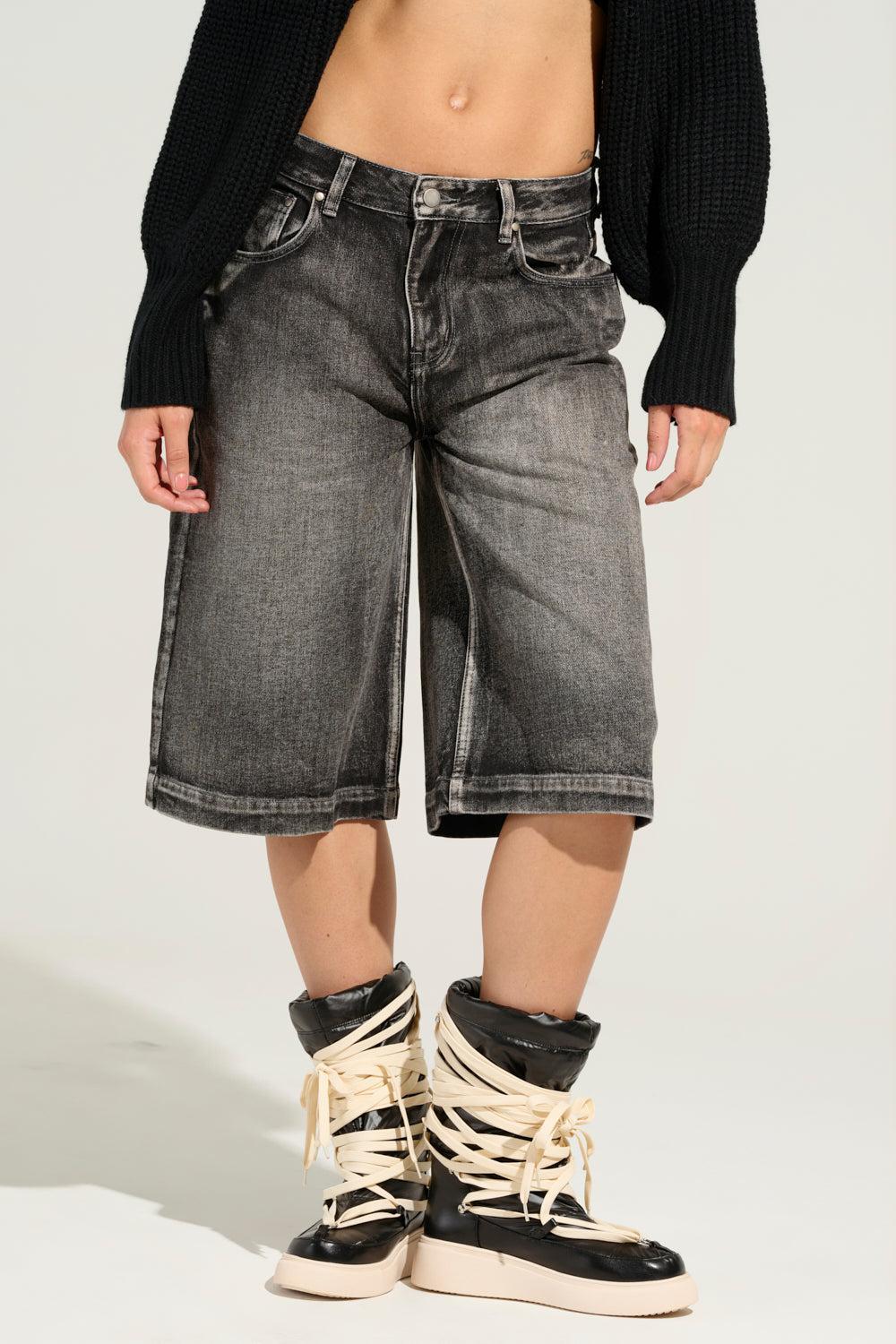 LITERAL PERFECTION BLACK DENIM BERMUDA SHORTS Product Image