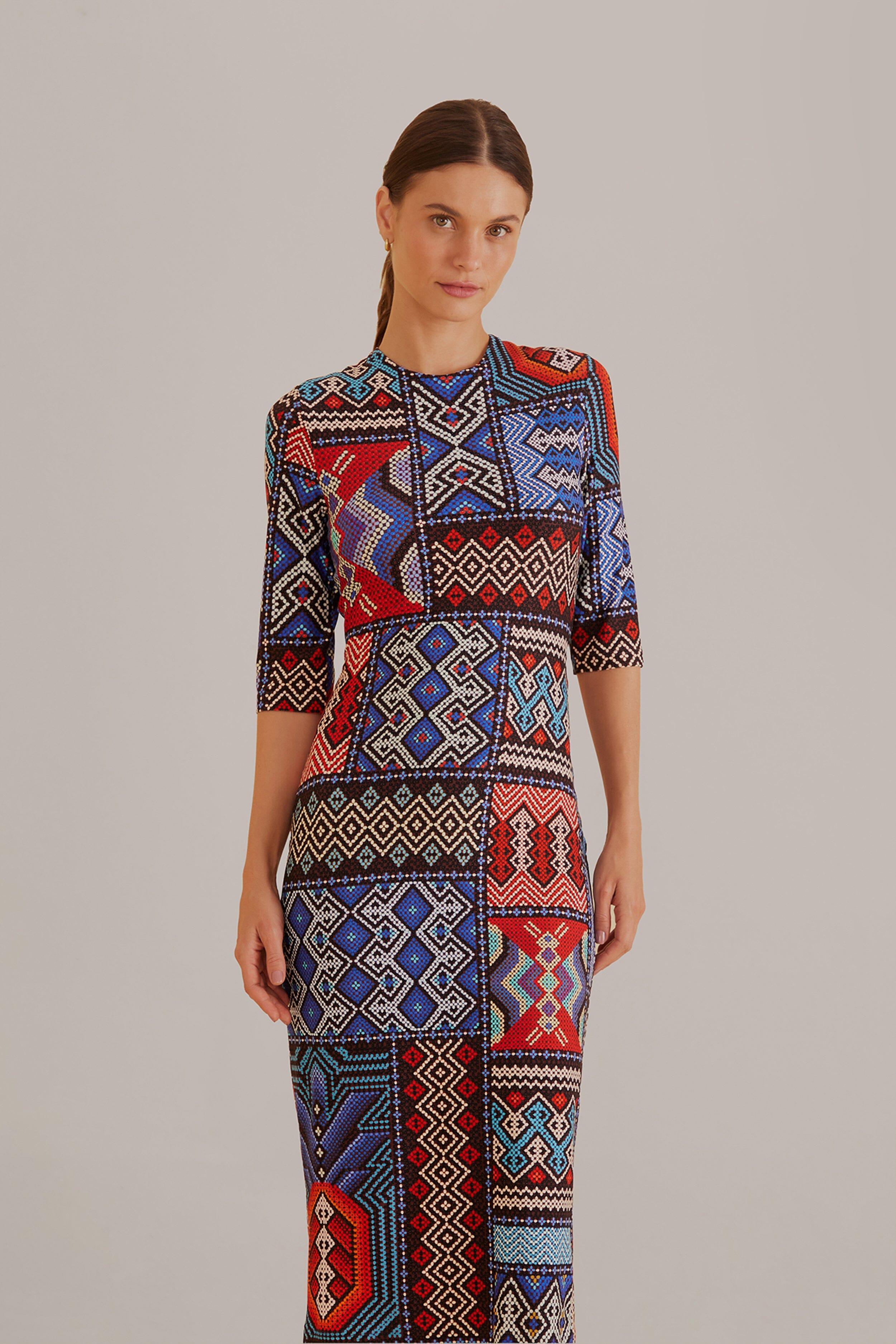 Multicolor Rauti Short Sleeve Midi Dress, RAUTI MULTICOLOR / XXS Product Image