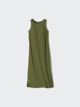 Womens Ribbed Bra Sleeveless Dress Olive Small UNIQLO US Product Image