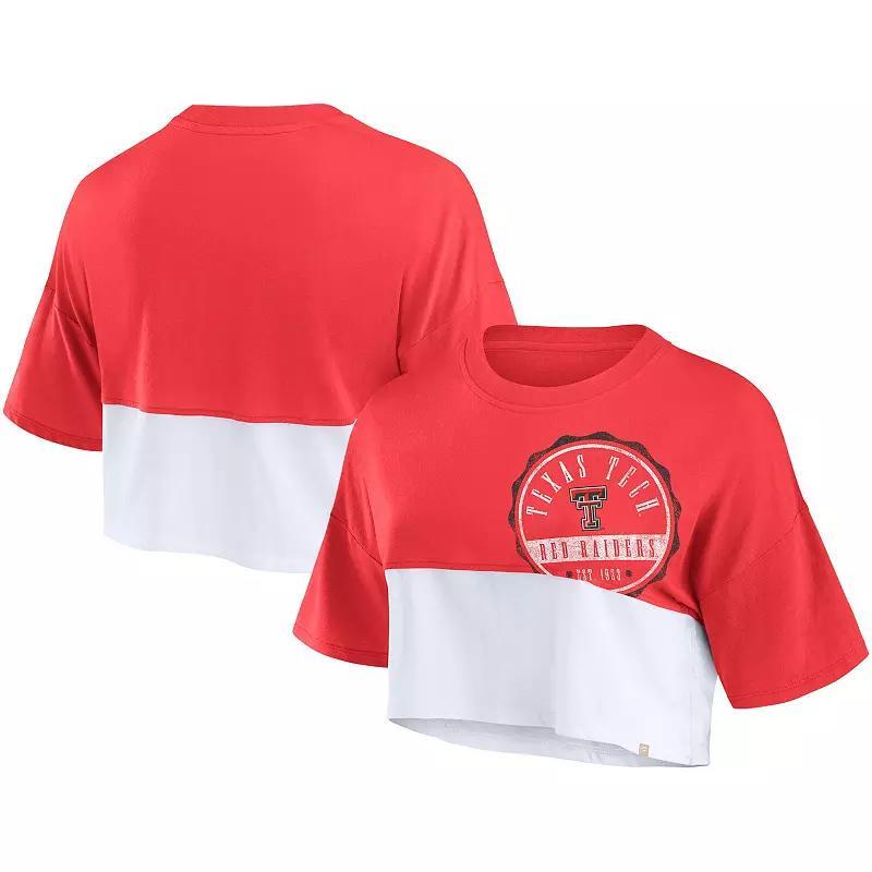 Womens Fanatics /White Texas Tech Raiders Oversized Badge Colorblock Cropped T-Shirt Product Image