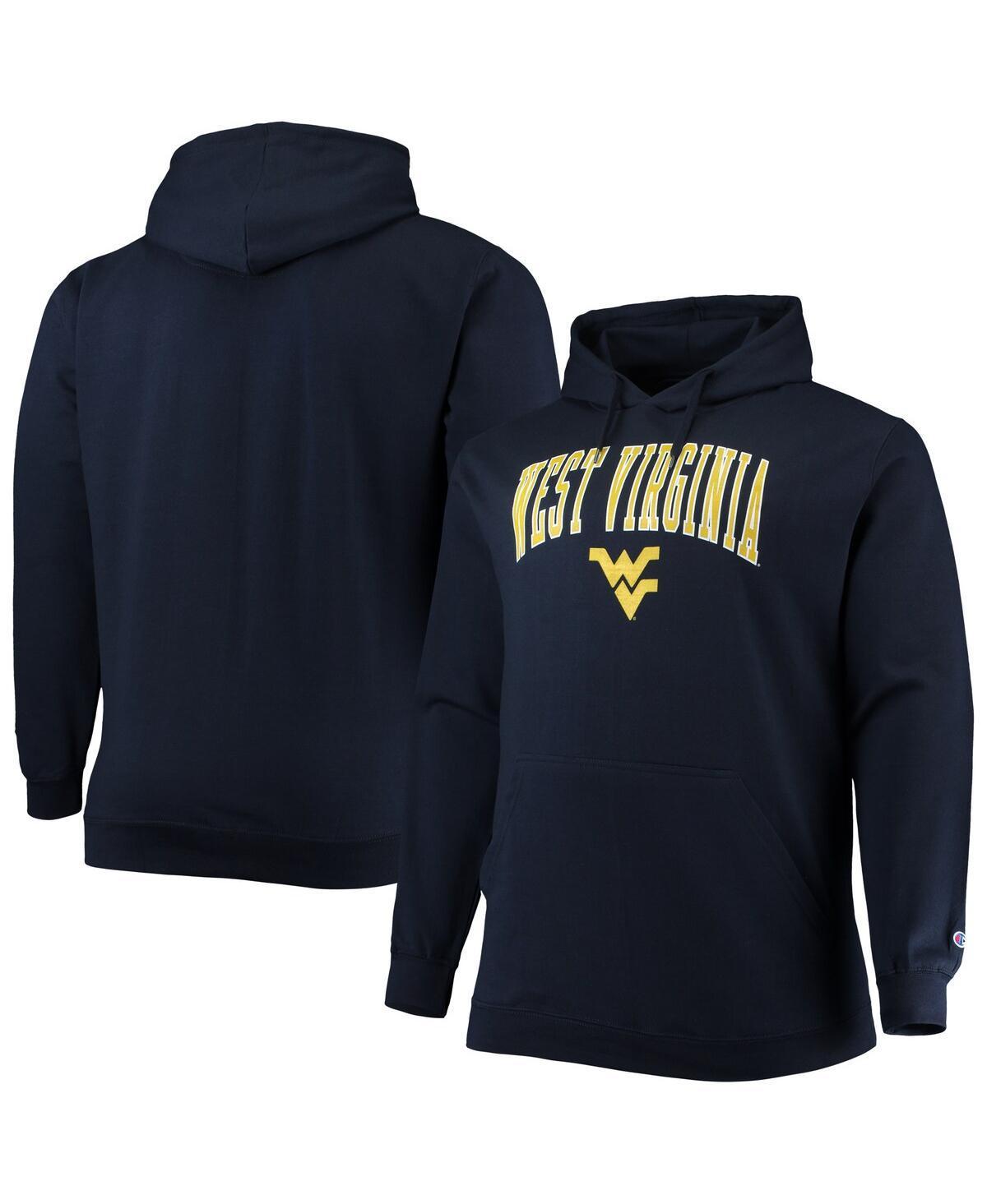 Mens Champion West Virginia Mountaineers Big & Tall Arch Over Logo Powerblend Pullover Hoodie Blue Product Image