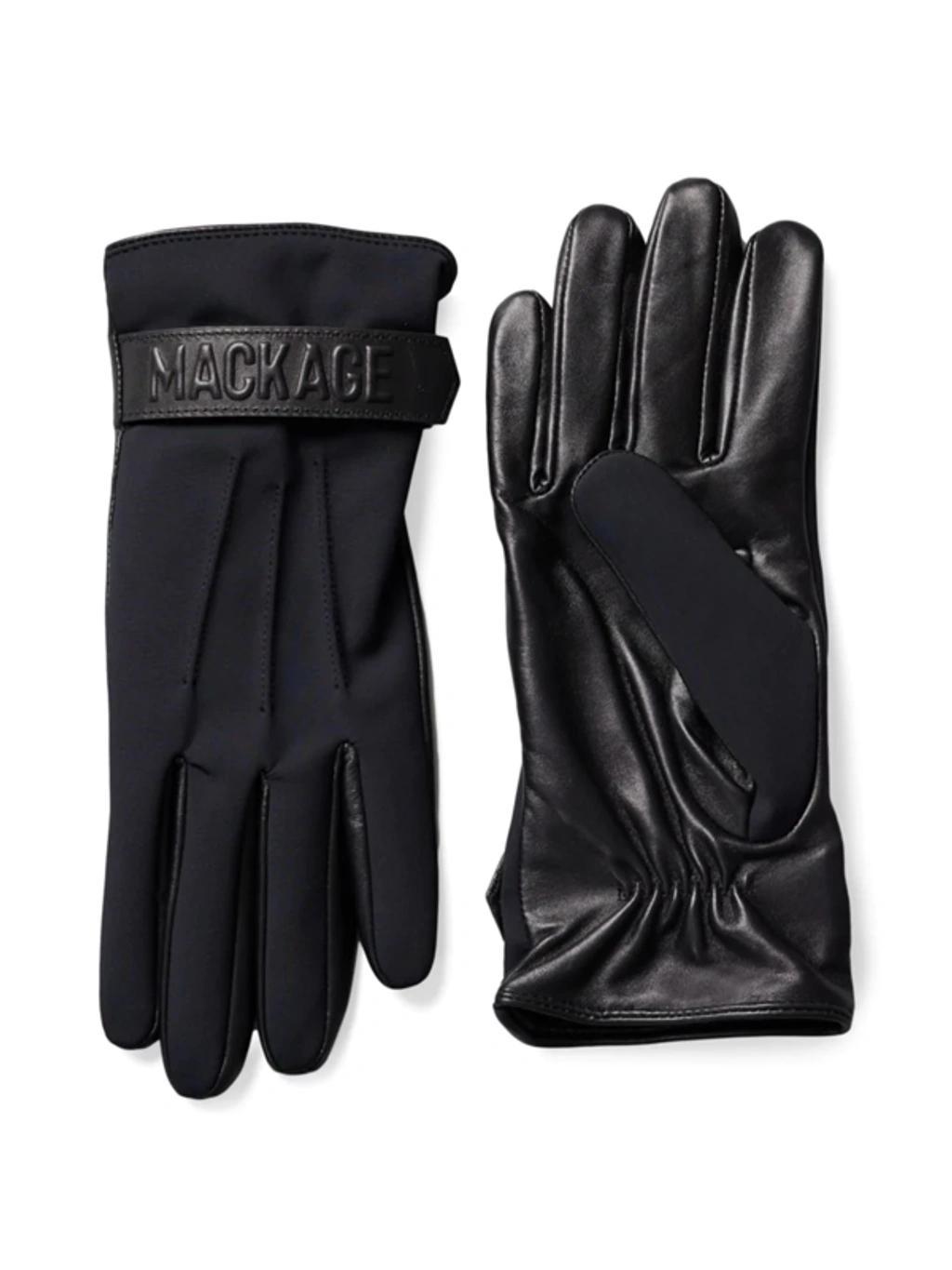 Fabric And Leather Logo Gloves In Black Product Image