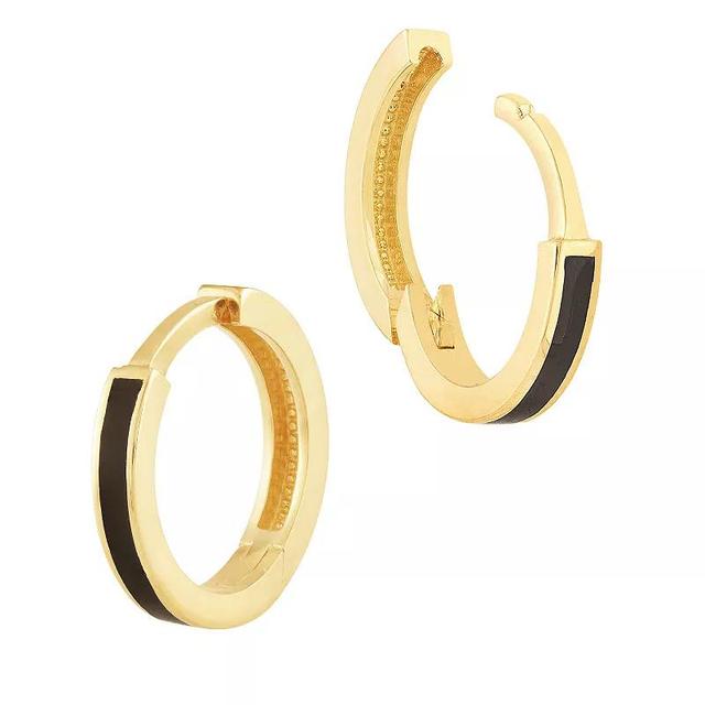 Color Romance 12.35 mm Enamel Hoop Earrings, Womens, Black Product Image