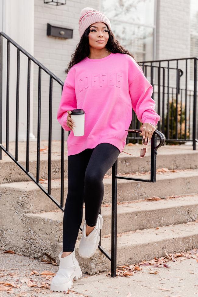 Coffee Embossed Power Pink Graphic Sweatshirt Product Image