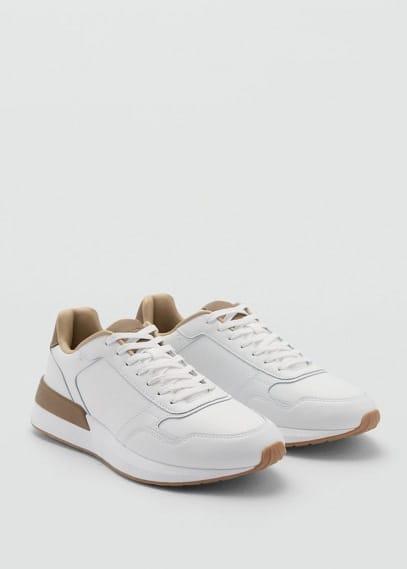 MANGO MAN - Leather mixed sneakers whiteMen Product Image