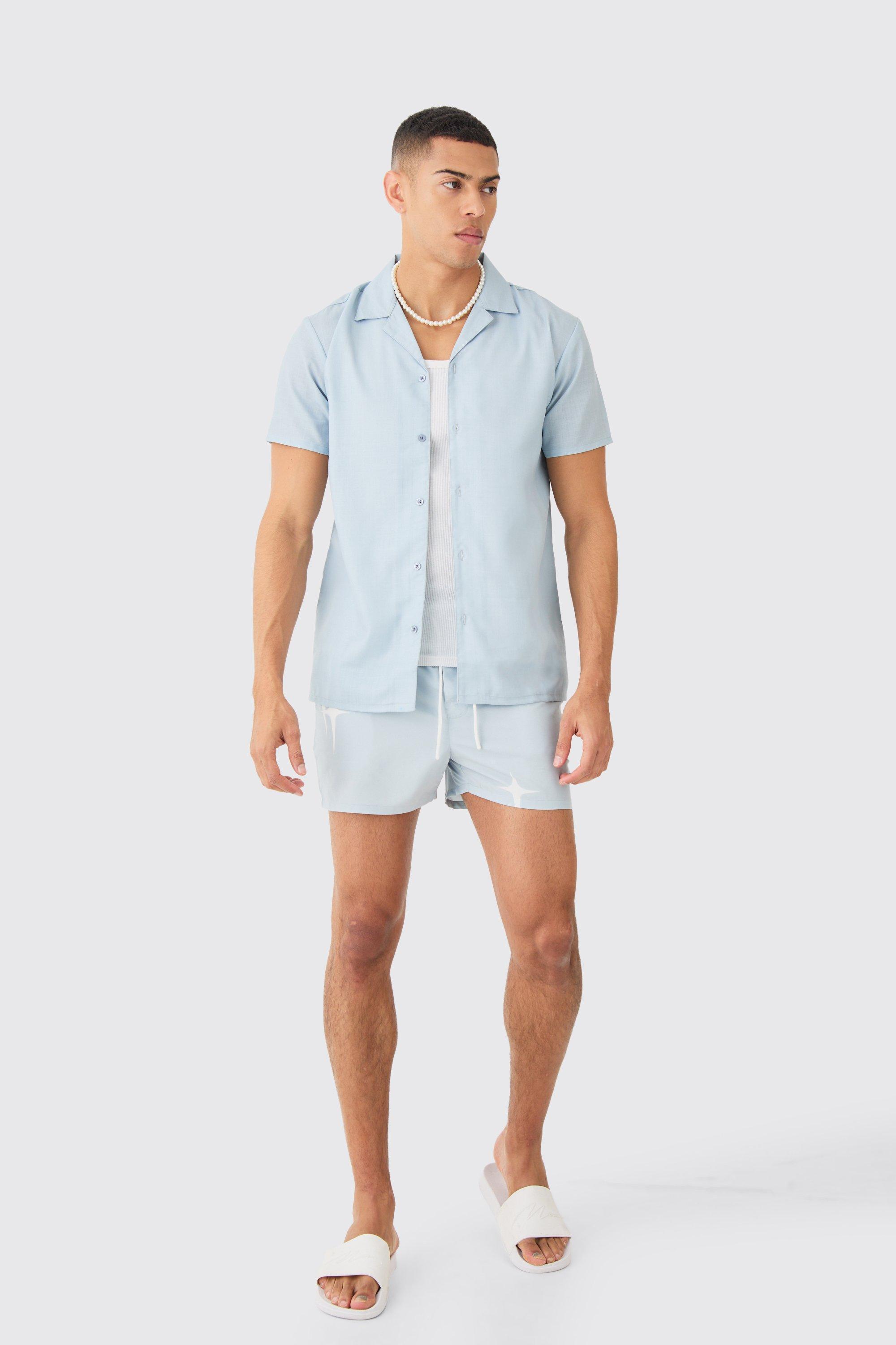 Short Sleeve Star Shirt & Swim Set | boohooMAN USA Product Image