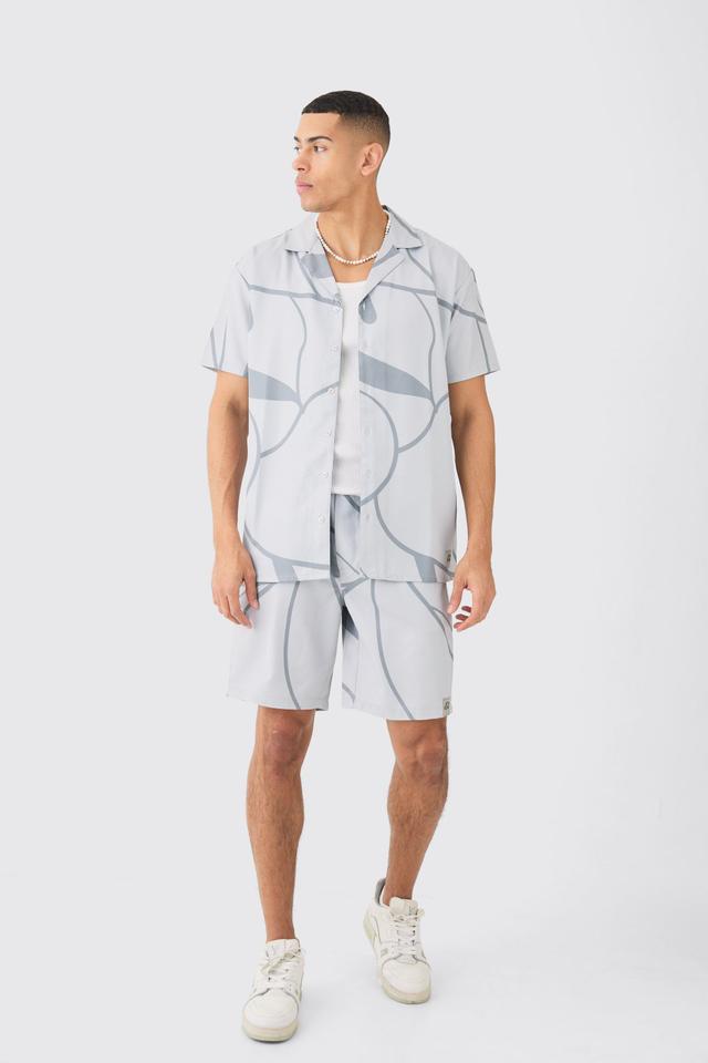 Soft Twill Abstract Printed Tab Shirt And Short | boohooMAN USA Product Image