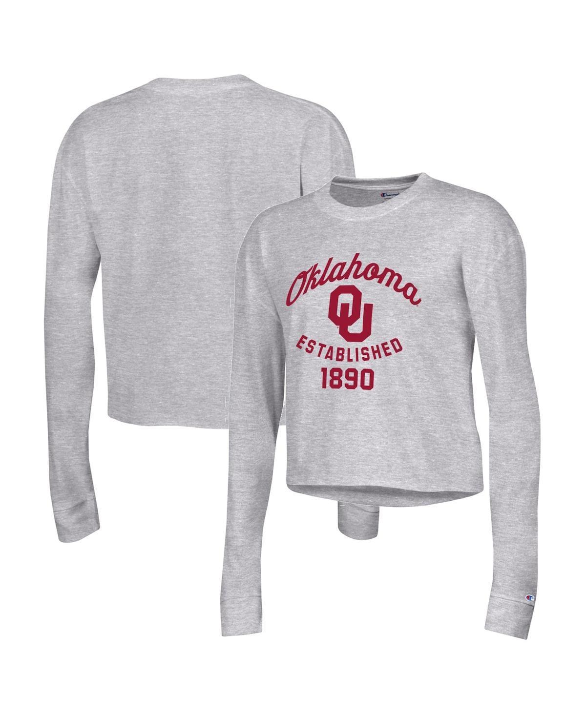 Womens Champion Gray Oklahoma Sooners Boyfriend Cropped Long Sleeve T-shirt Product Image