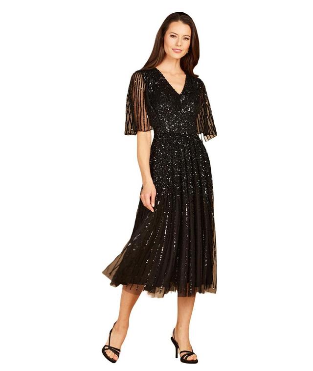 Womens Flowing, Sequin Midi Dress with Short Sleeves Product Image