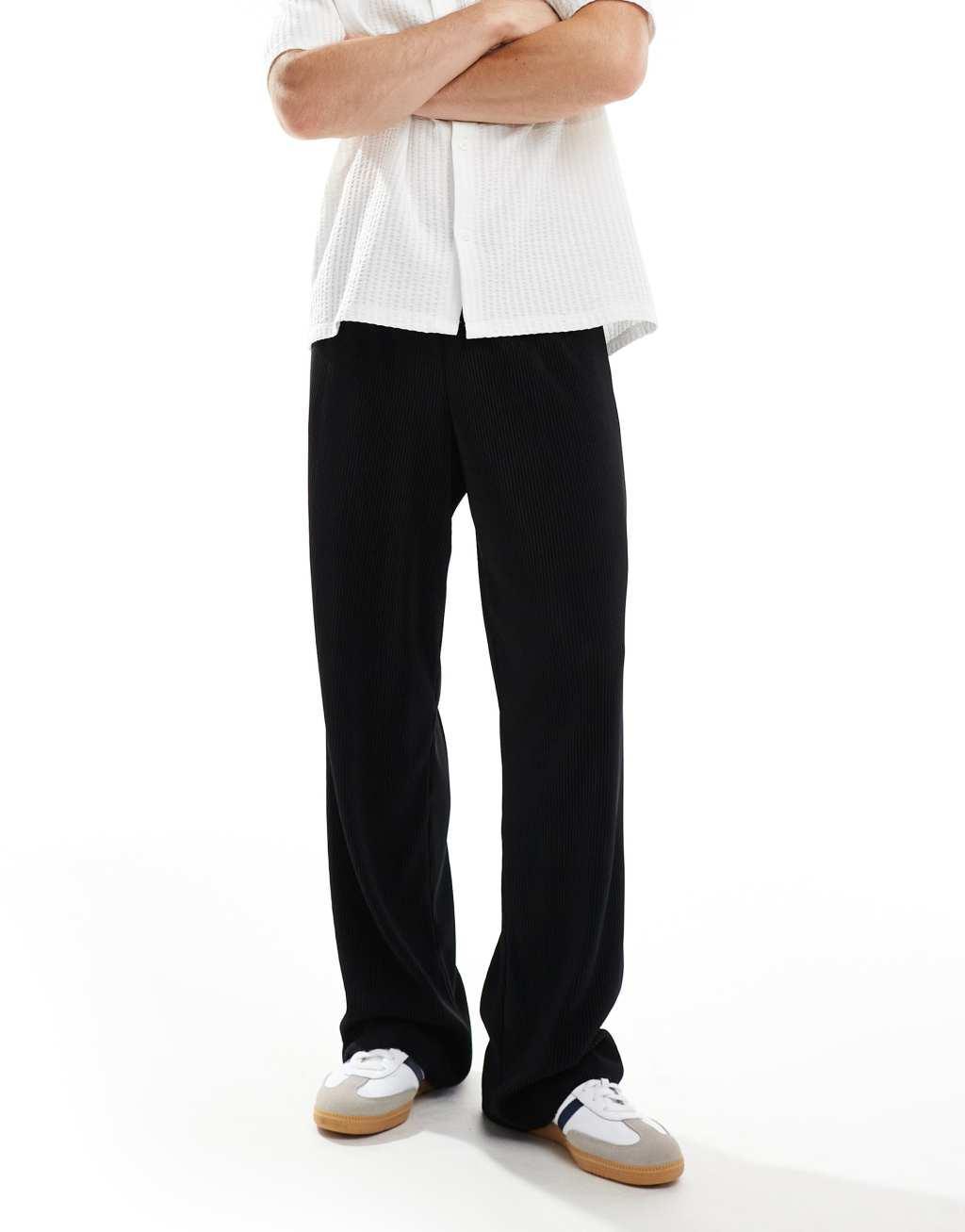 ASOS DESIGN smart wide leg plisse pants in black Product Image