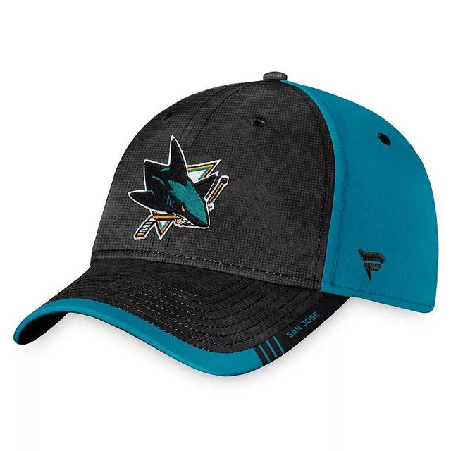 Mens Fanatics Branded Black/Teal San Jose Sharks Authentic Pro Rink Camo Flex Hat Product Image