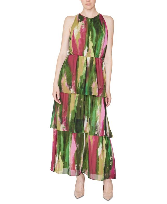 Donna Ricco Womens Printed Sleeveless Tiered Maxi Dress Product Image