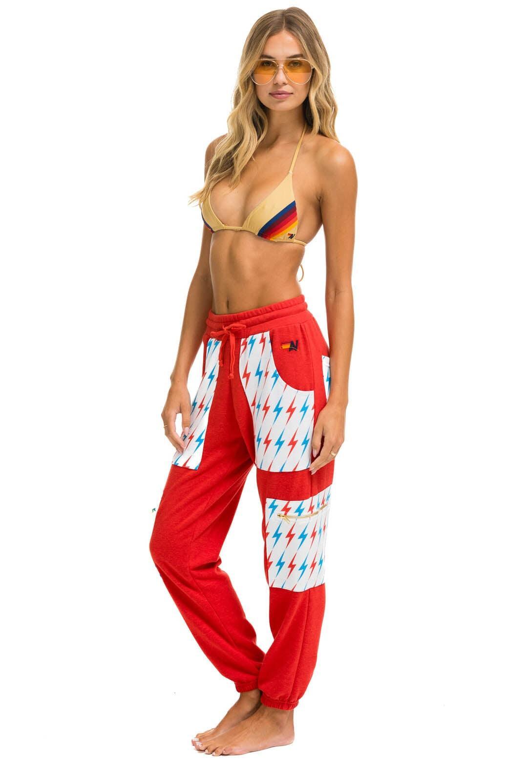 AVIATOR BOLT CARGO COLOR BLOCK SWEATPANTS - RED // USA Female Product Image