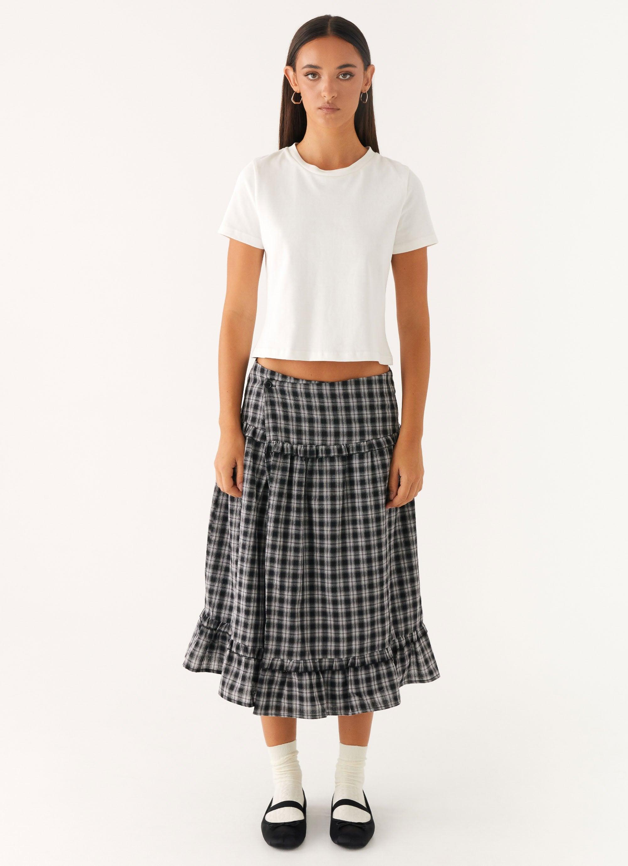 Laura Midi Skirt - White Black Check Product Image