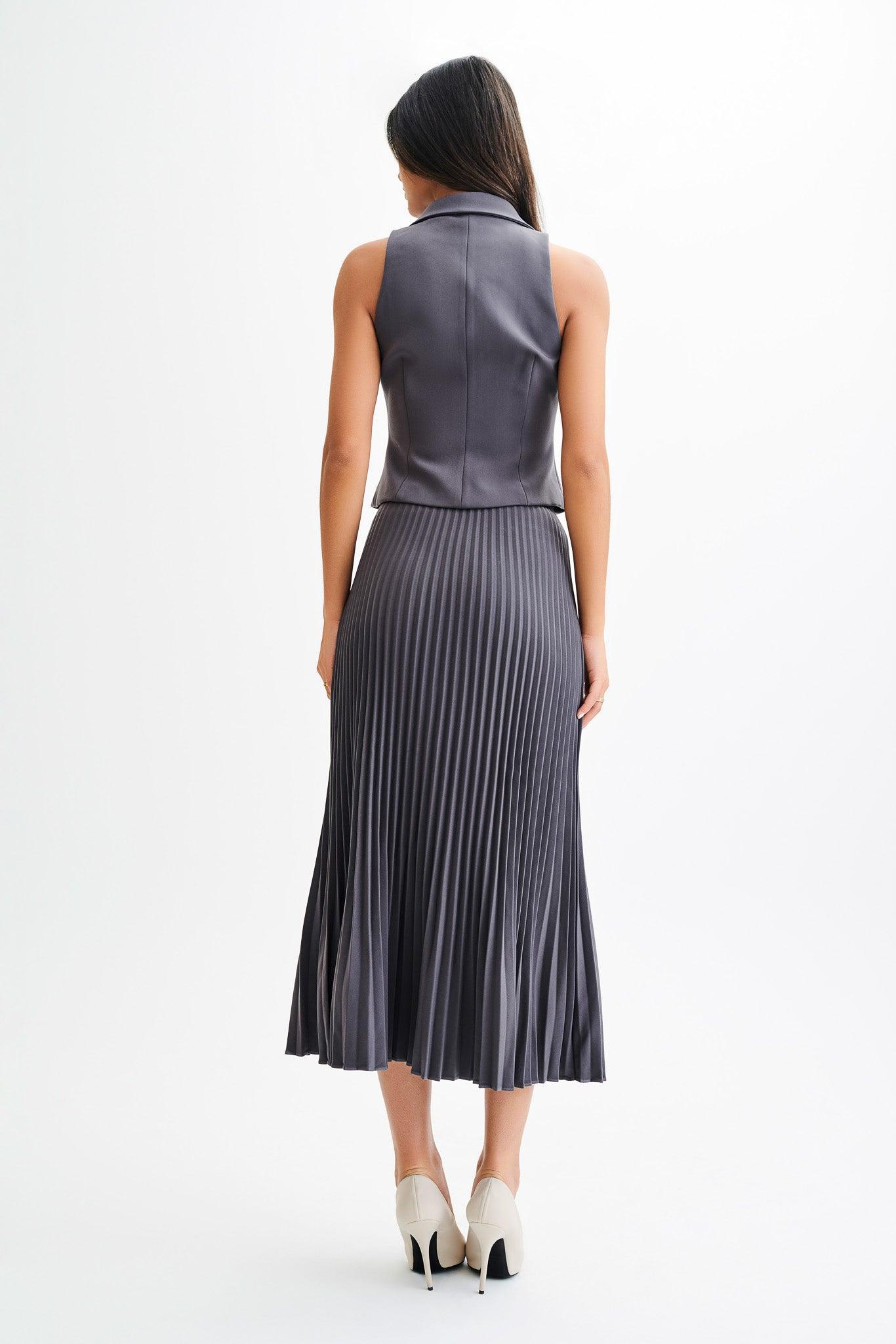 Twyla Pleated Suiting Maxi Skirt - Charcoal Product Image