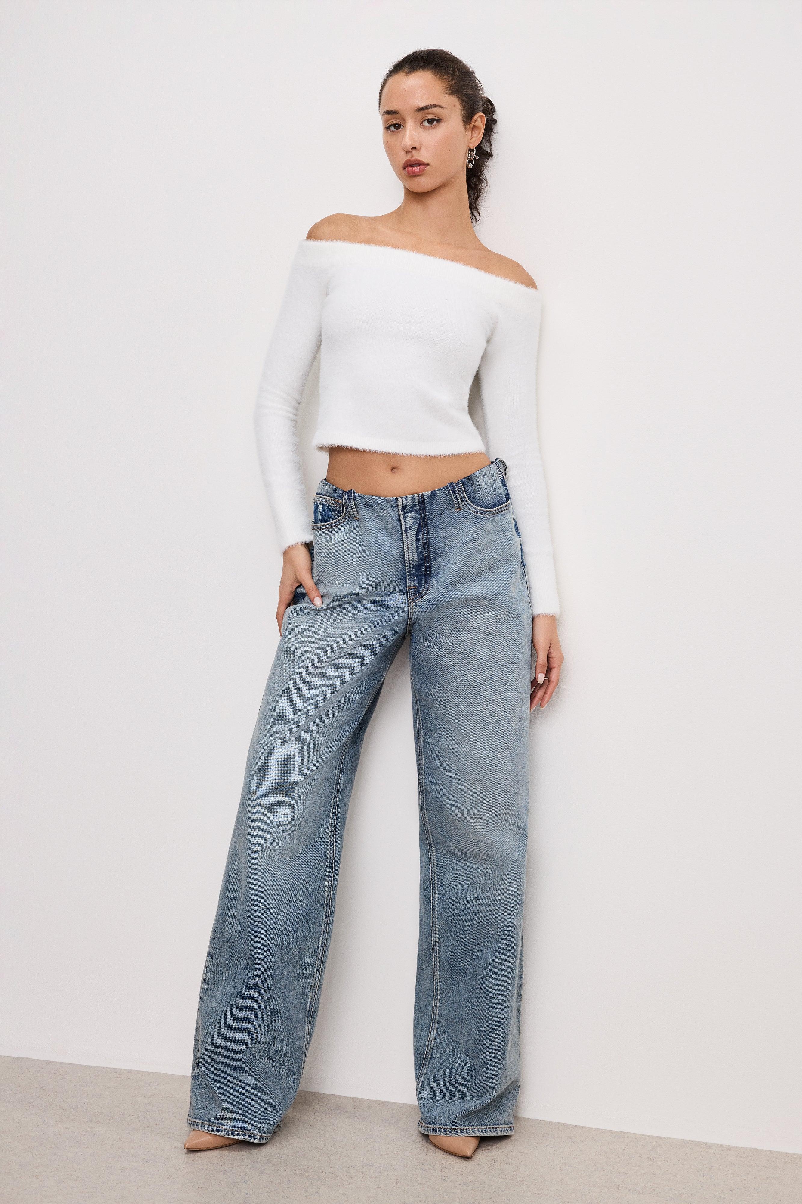 WIDE LEG PULL-ON JEANS | INDIGO825 Product Image