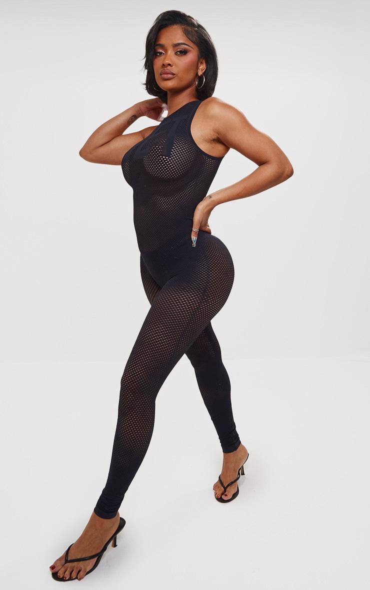 Shape Black Textured Seamless Wet Sleeveless Jumpsuit Product Image