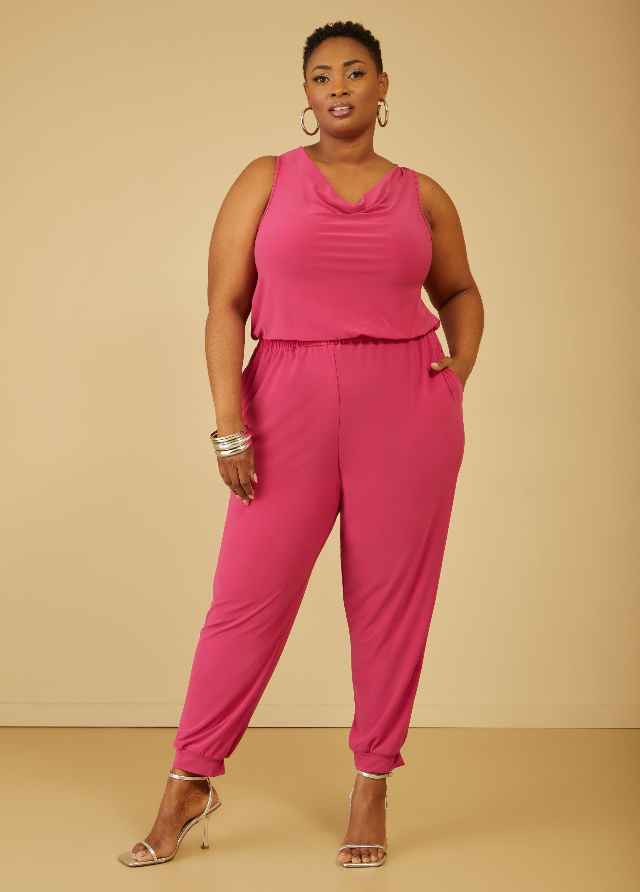 Plus Size Cowl Neck Joggers Jumpsuit, - Ashley Stewart Product Image