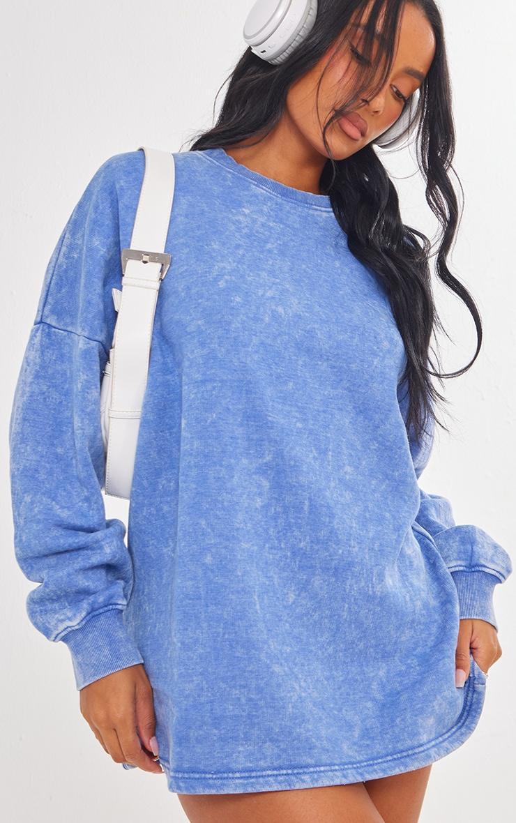 Blue Acid Wash Oversized Sweatshirt Dress product image