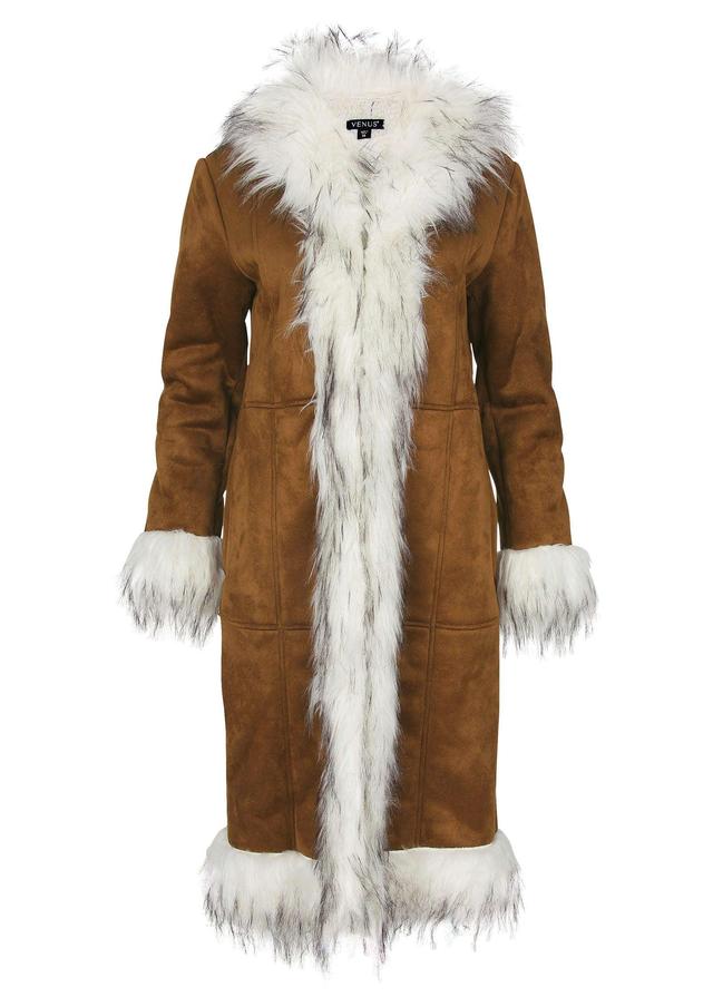 Faux Suede And Sherpa Coat - Tan Product Image