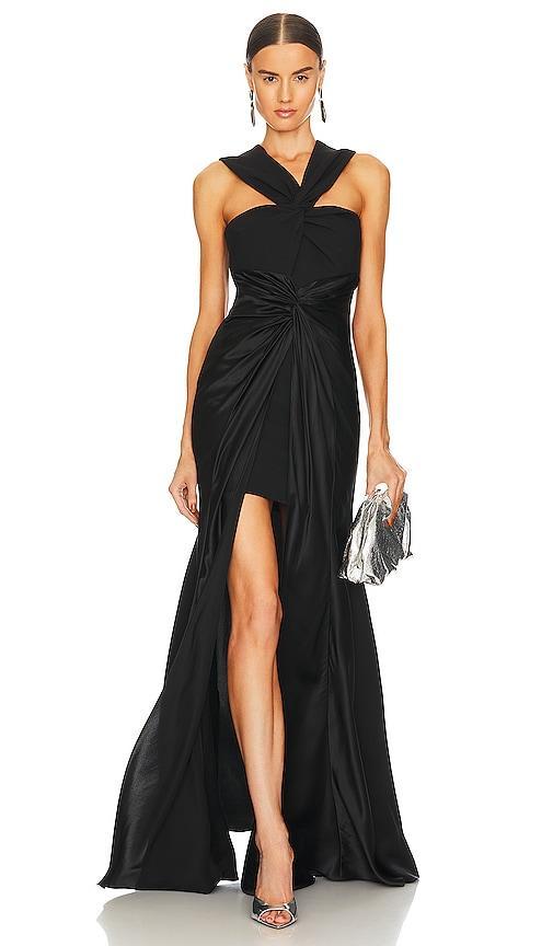 Cinq  Sept Dorrit Mixed Media Halter Gown Product Image