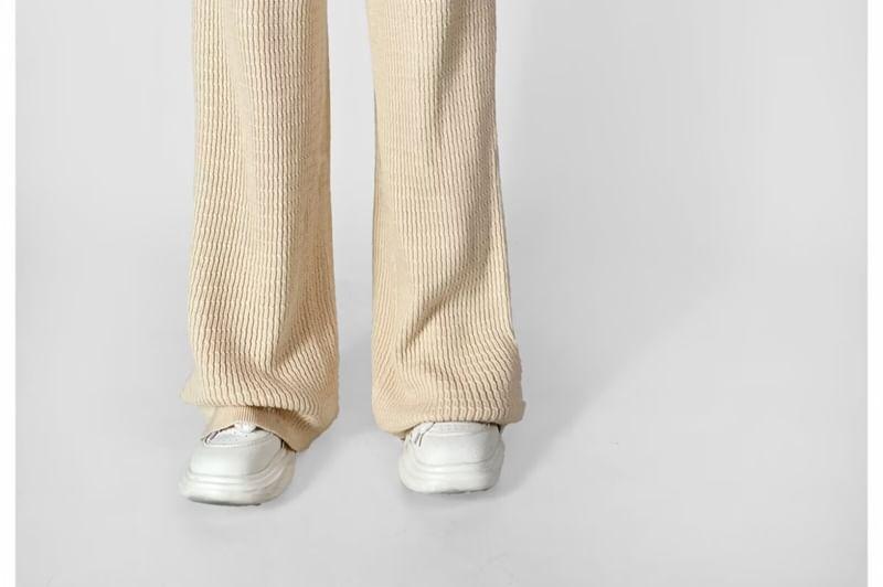 High Rise Plain Ribbed Wide Leg Pants Product Image