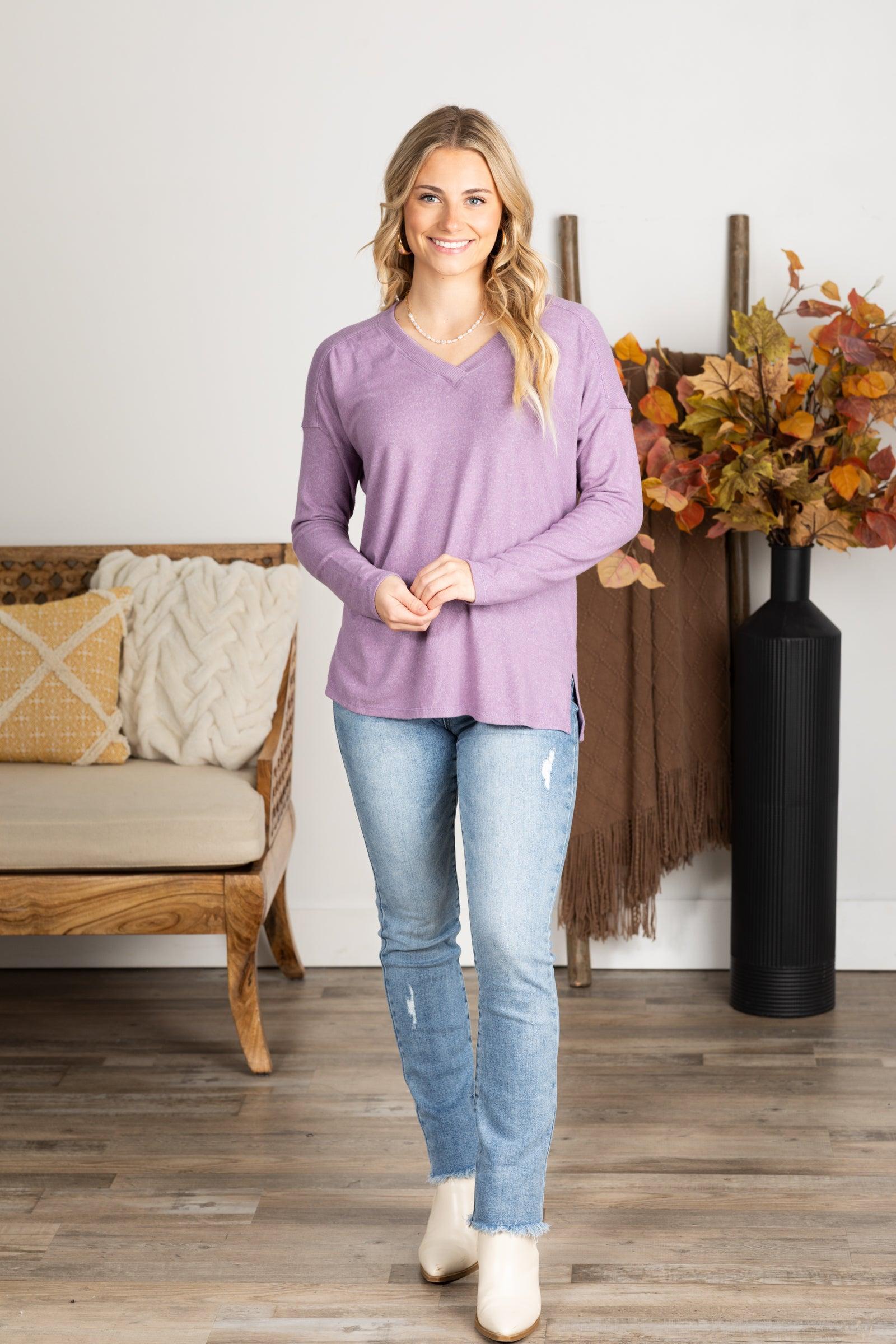 Ultra Soft V-Neck Long Sleeve Knit Top Product Image