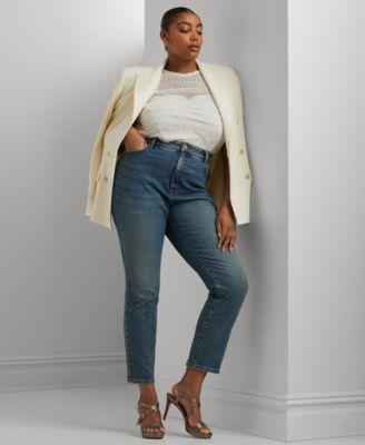 Plus Size Double-Breasted Blazer, Lace Top & Ankle Jeans product image