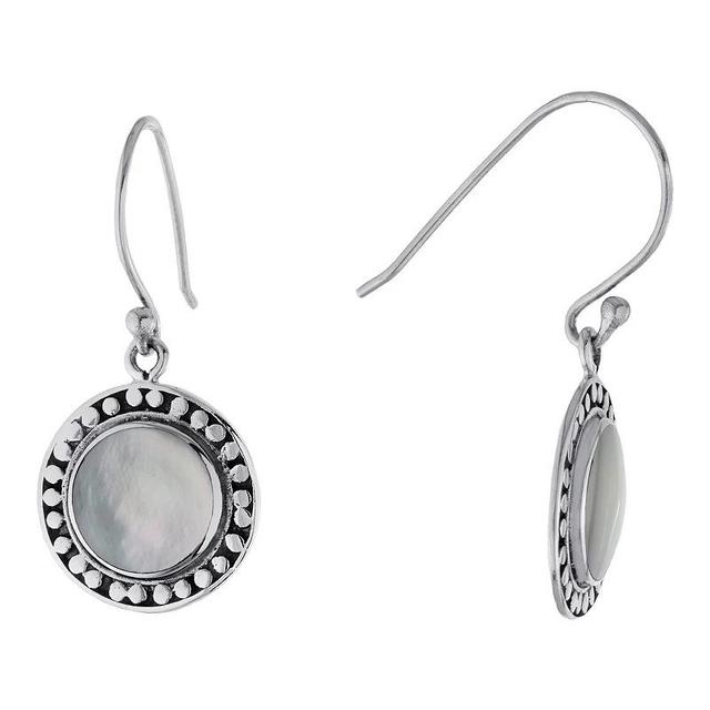 Main and Sterling Oxidized Sterling Silver Round Mother Of Pearl Beaded Drop Earrings, Womens, Silver Tone Product Image