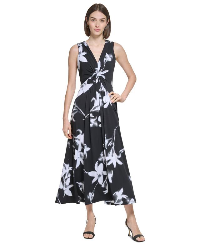 Calvin Klein Womens V-Neck Jersey A-Line Sleeveless Dress Product Image