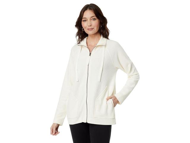 Lilla P Long Sleeve Zipper Cardigan (Talc) Women's Clothing Product Image