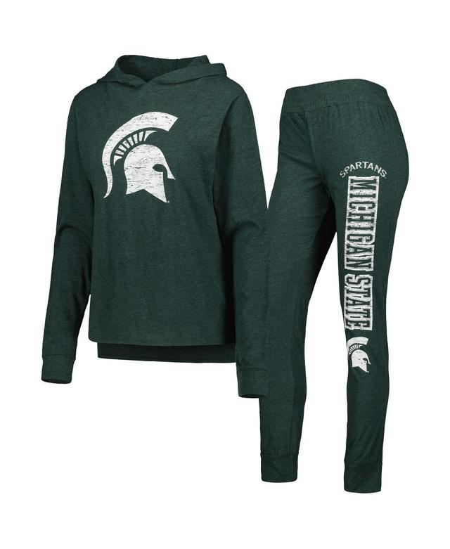 Womens Concepts Sport Heathered Green Distressed Michigan State Spartans Long Sleeve Hoodie T-shirt and Pants Sleep Set Product Image