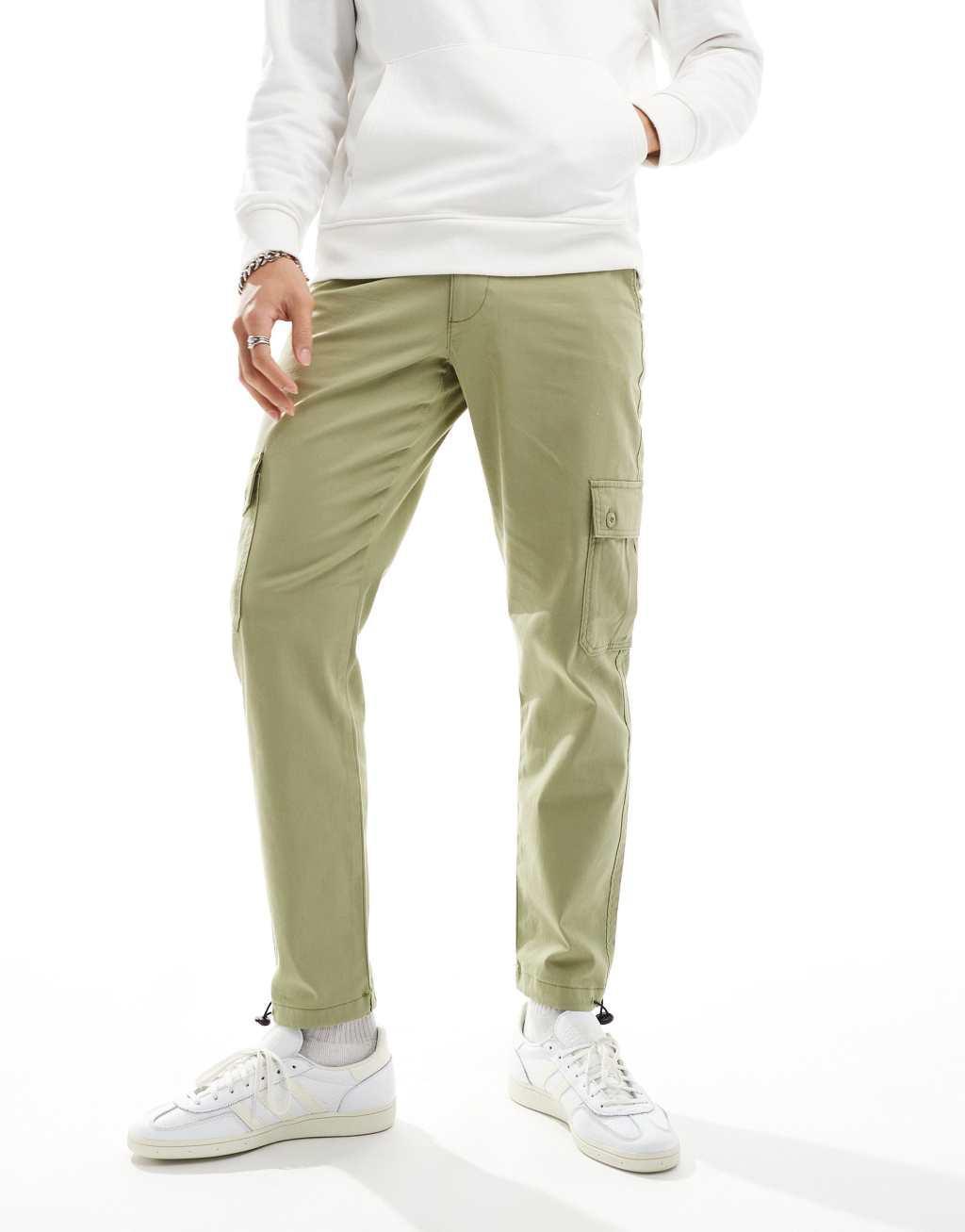 ASOS DESIGN tapered cargo pants in sage green Product Image