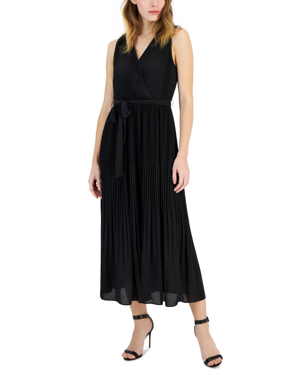 T Tahari Womens Faux-Wrap Sleeveless Pleated Fit & Flare Maxi Dress Product Image