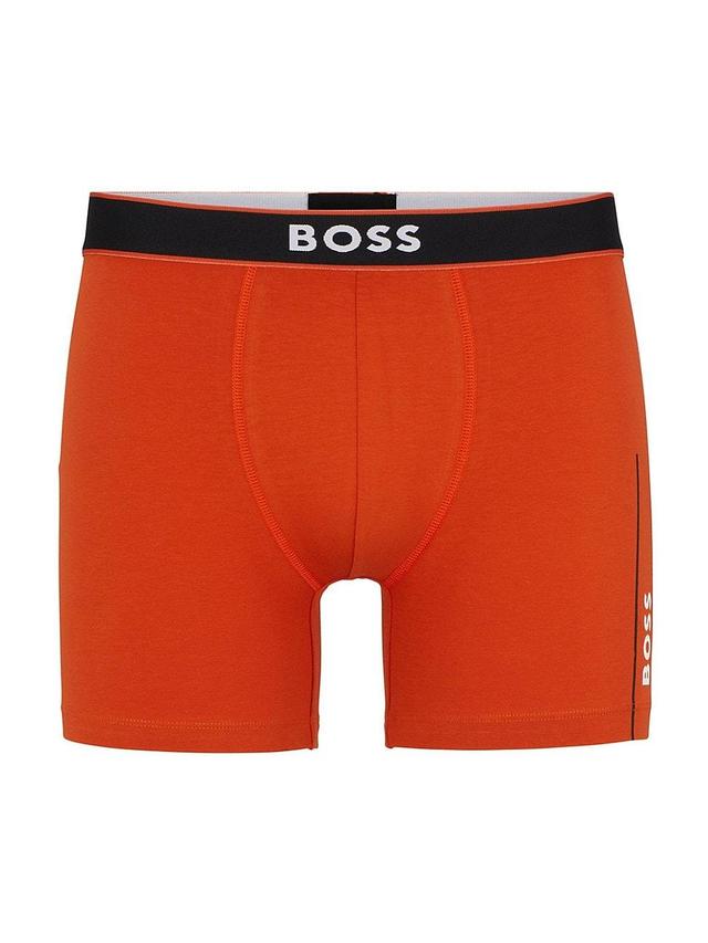 Mens Stretch-Cotton Boxer Briefs with Stripes and Logos Product Image