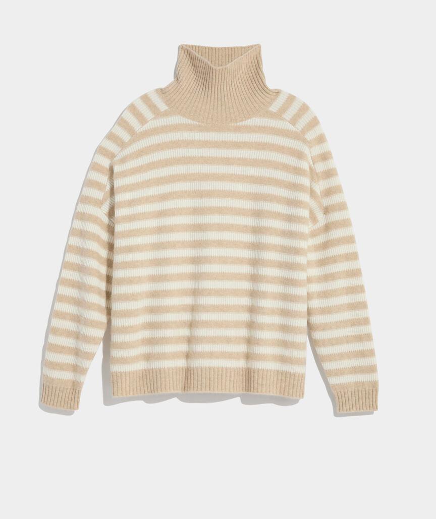 Cashmere Relaxed Texture Stripe Turtle Neck Sweater Product Image