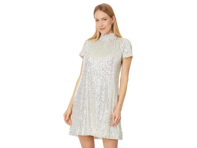 CeCe S/S Mock Nk Sequin A-Line Dress W/ Back Bow 246 (Champagne) Women's Dress Product Image