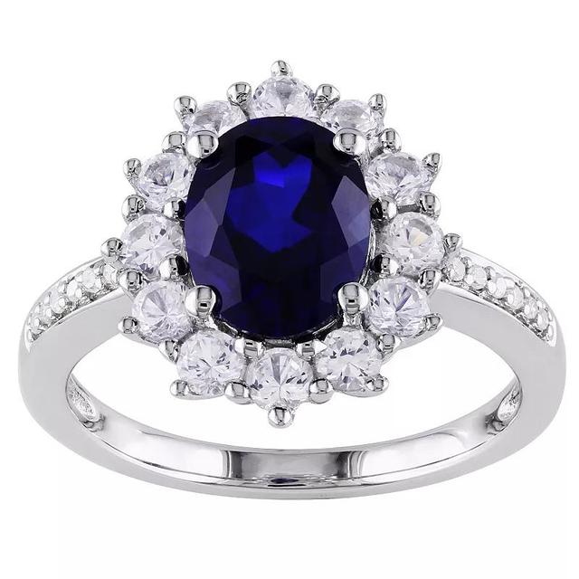 Stella Grace Sterling Silver Lab-Created Blue & White Sapphire, Diamond Accent Halo Ring, Womens Product Image