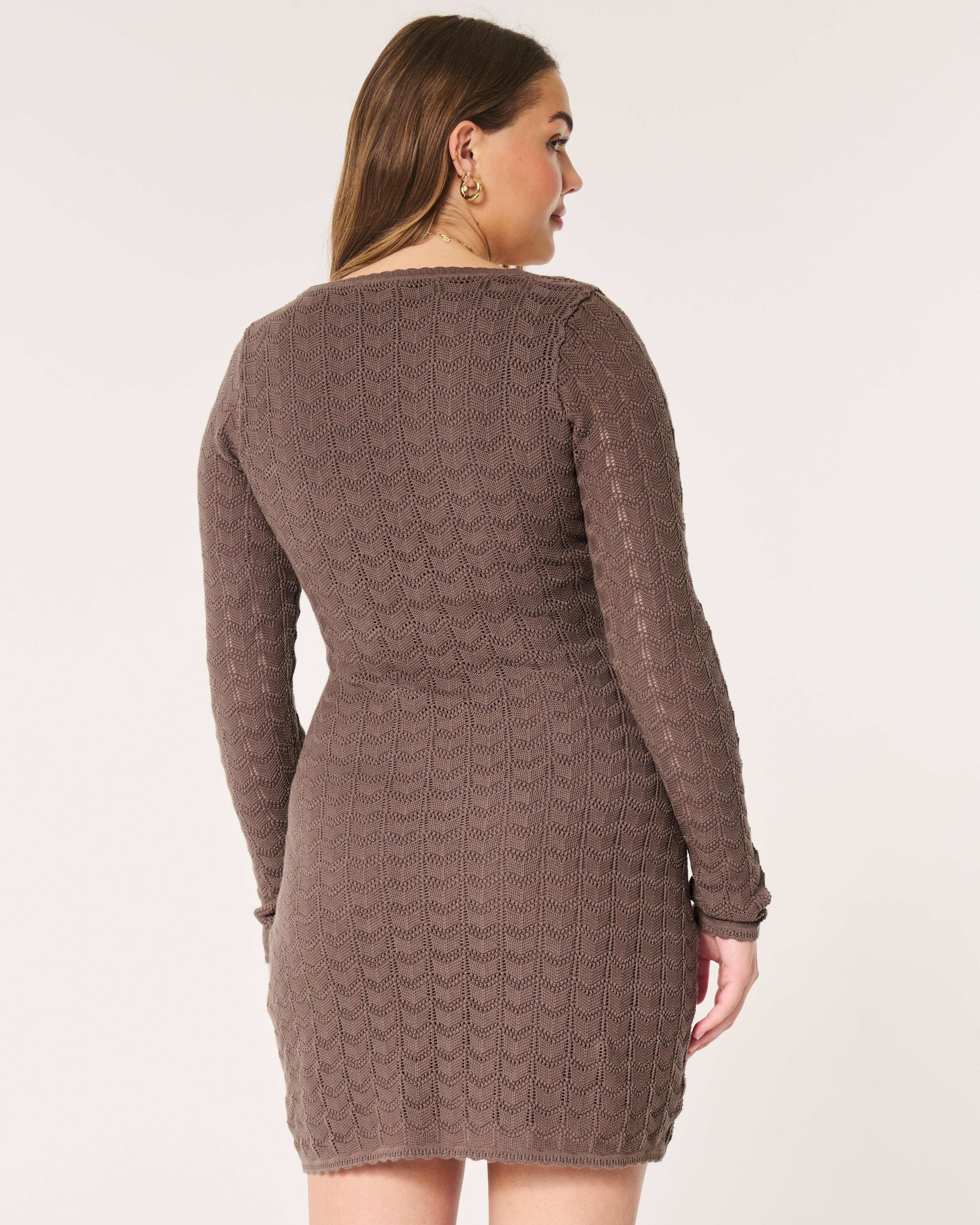 Long-Sleeve Crochet-Style Mini Dress Product Image