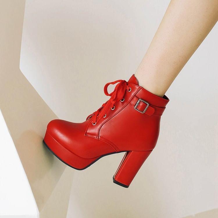 Block Heel Lace-Up Ankle Boots product image