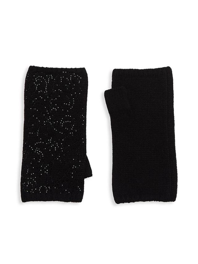 Womens Crystal Fleur De Lis Cashmere Fingerless Gloves Product Image